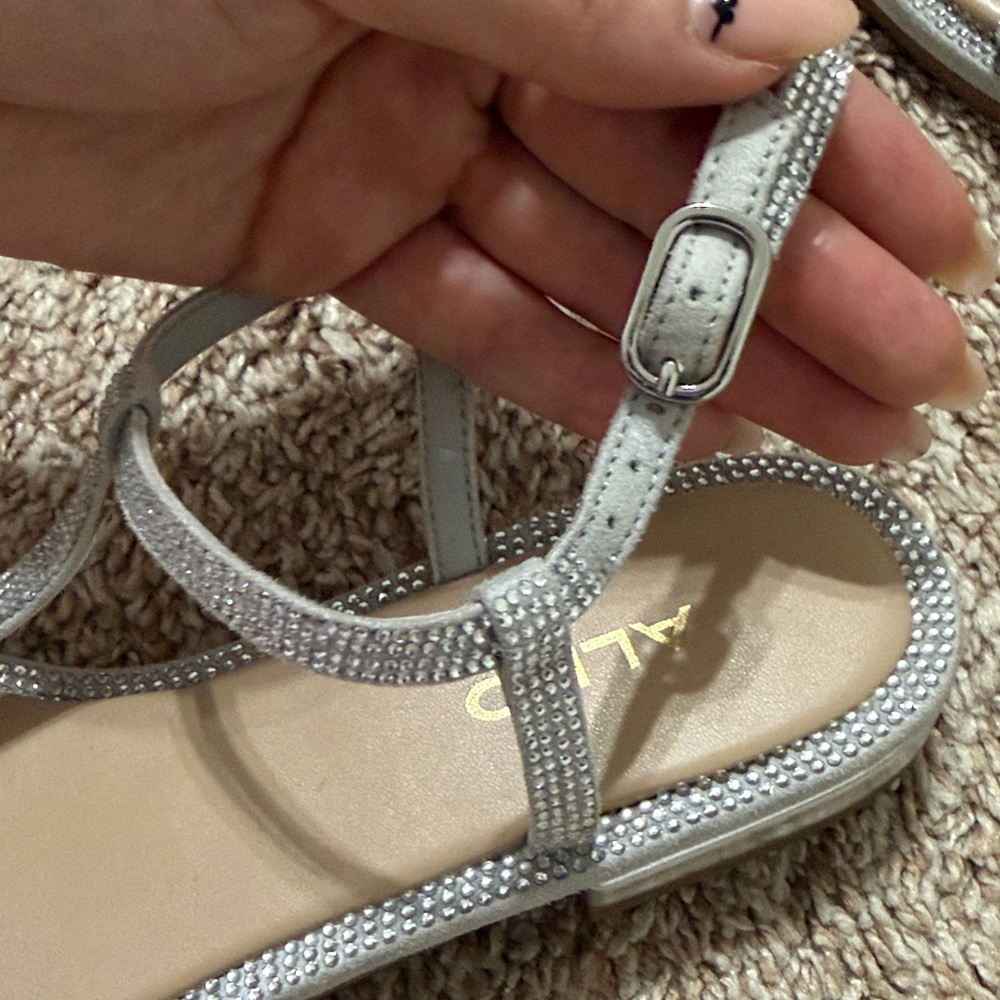 Aldo Silver Rhinestone T-Strap Sandals - Picture 5 of 5